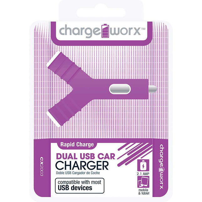 CX2003VT Dual USB "Y" Shape Car Charger, Purple
