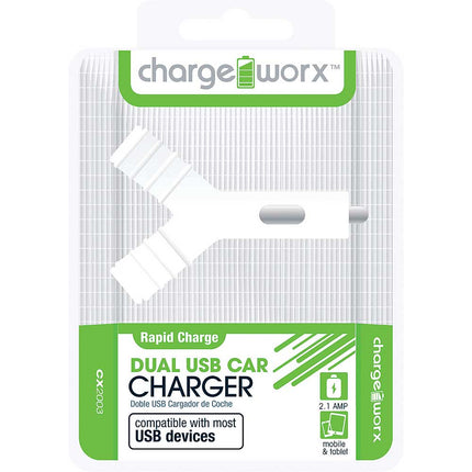 CX2003WH Dual USB "Y" Shape Car Charger, White