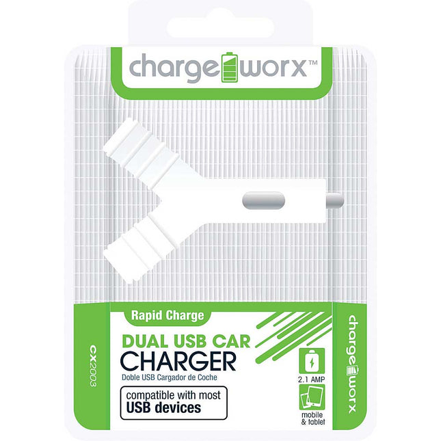 CX2003WH Dual USB "Y" Shape Car Charger, White