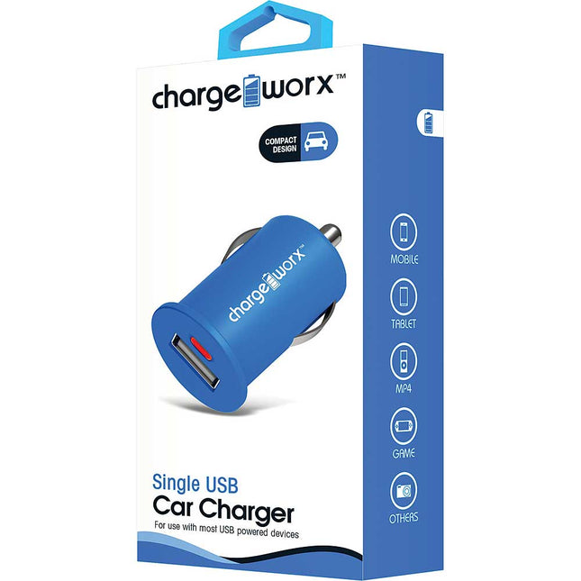 Single USB Car Charger, Blue