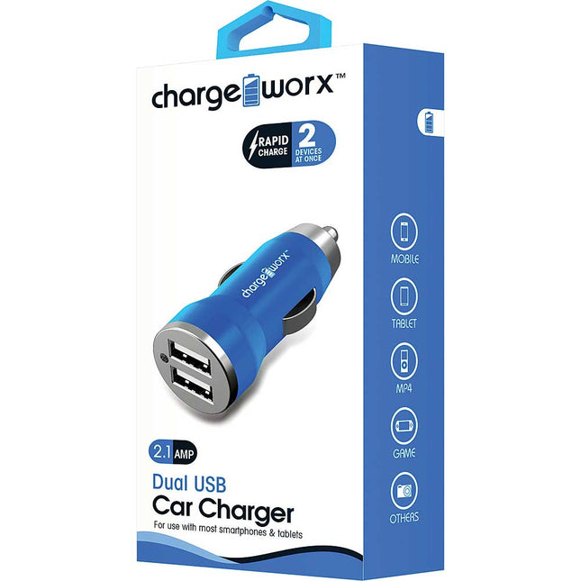 2.1A Dual USB Car Charger, Blue