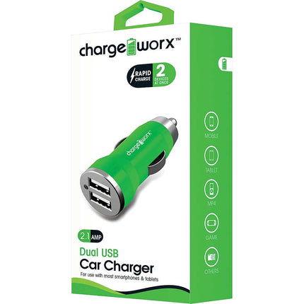 2.1A Dual USB Car Charger, Green