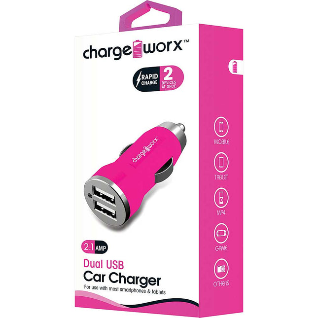 2.1A Dual USB Car Charger, Pink