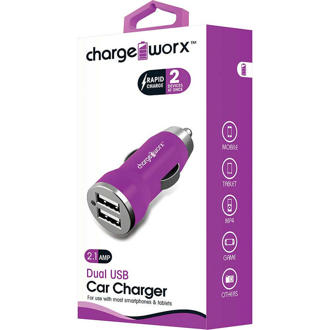 2.1A Dual USB Car Charger, Violet