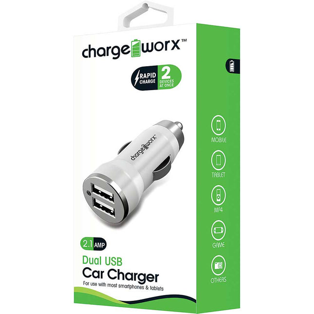 2.1A Dual USB Car Charger, White