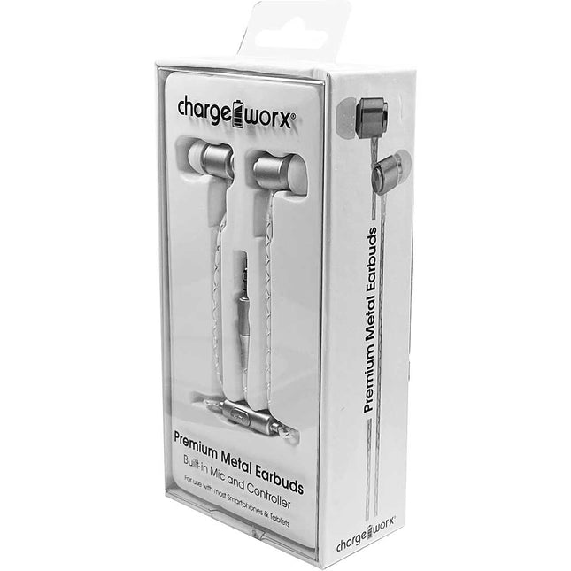 Premium Metal Earbuds, White