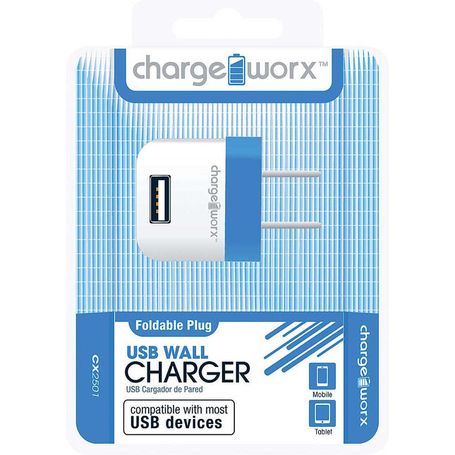 CX2501BL Folding USB Wall Charger, Blue