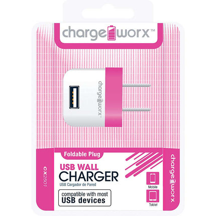 CX2501PK Folding USB Wall Charger, Pink