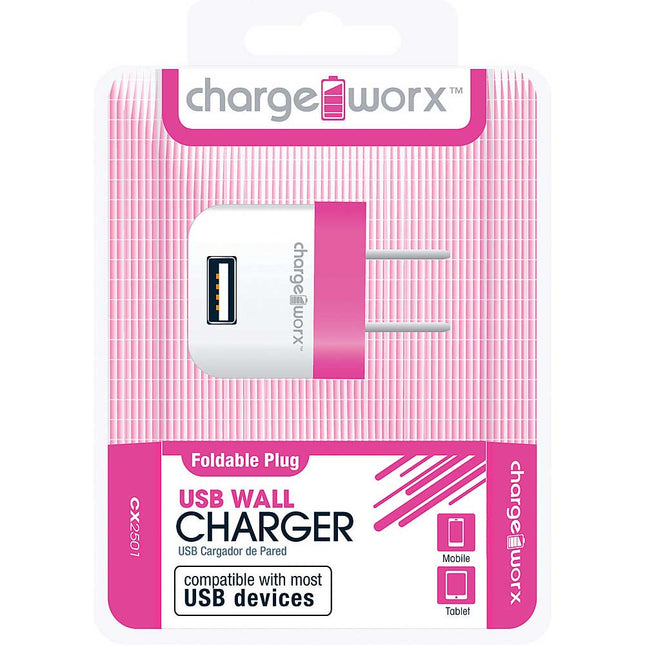 CX2501PK Folding USB Wall Charger, Pink