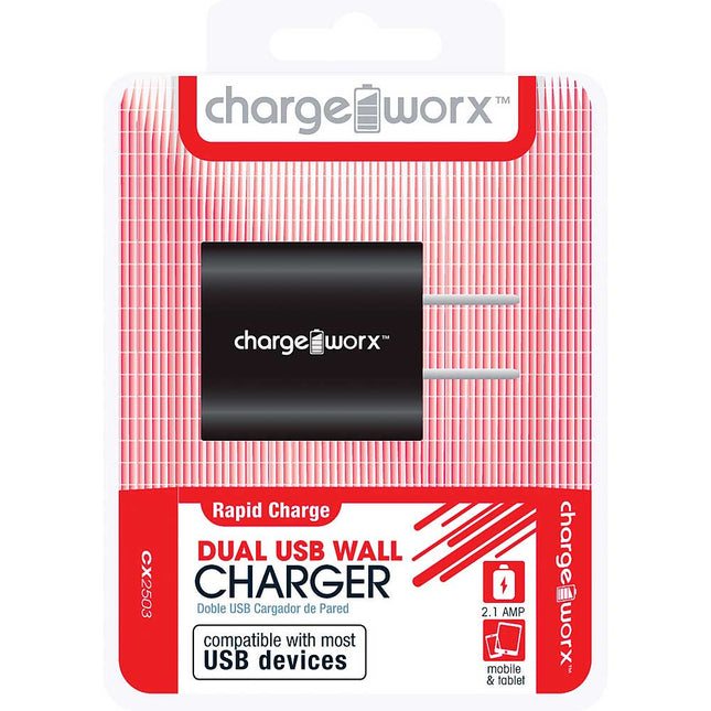 CX2503BK 2.1A Dual USB Wall Charger, Black