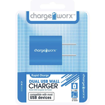CX2503BL 2.1A Dual USB Wall Charger, Blue
