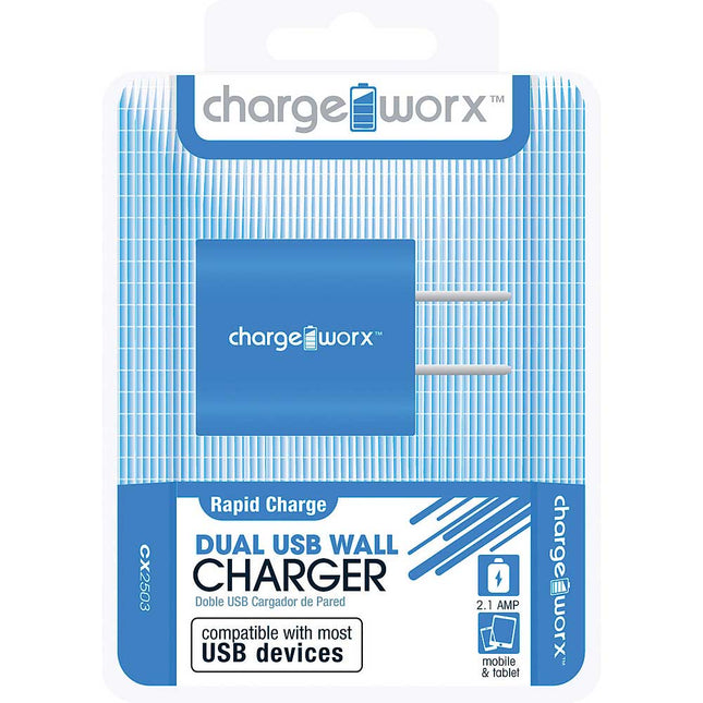 CX2503BL 2.1A Dual USB Wall Charger, Blue