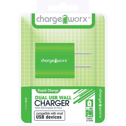 CX2503GN 2.1A Dual USB Wall Charger, Green