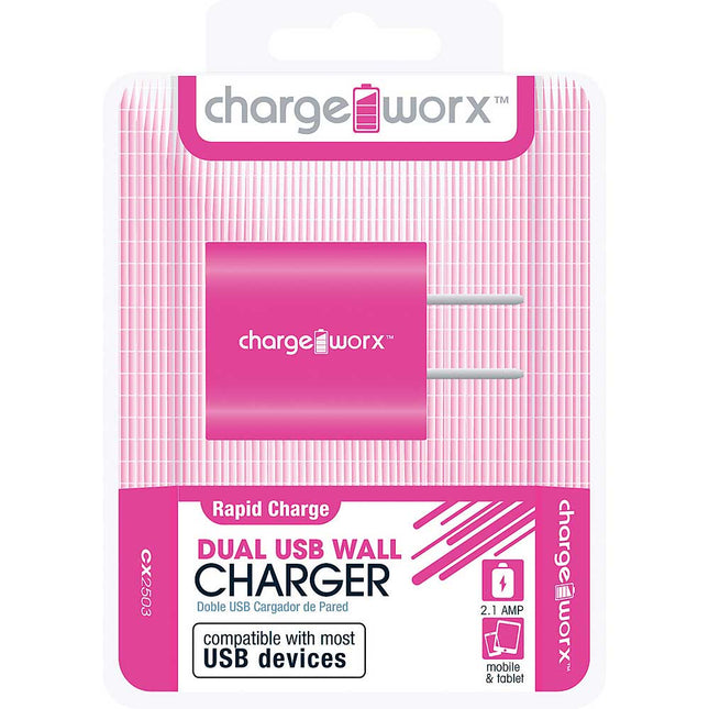 CX2503PK 2.1A Dual USB Wall Charger, Pink