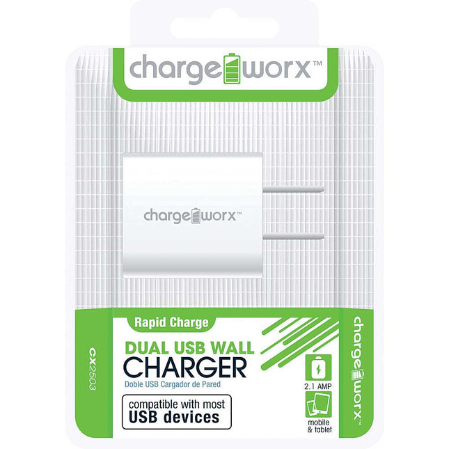 CX2503WH 2.1A Dual USB Wall Charger, White