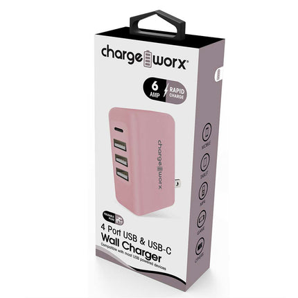 4 USB Ports Wall Charger, Pink