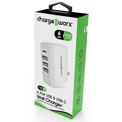 4 USB Ports Wall Charger, White