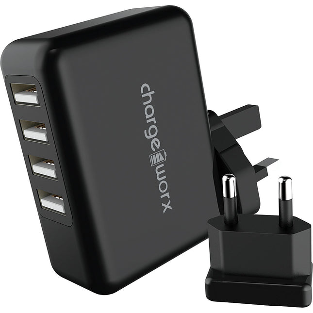 4 Port USB Wall Charger, Black