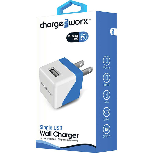 Single USB Wall Charger, Blue