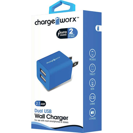 2.1A Dual USB Wall Charger, Blue