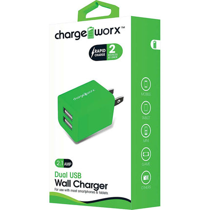 2.1A Dual USB Wall Charger, Green