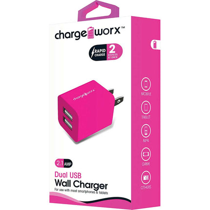 2.1A Dual USB Wall Charger, Pink