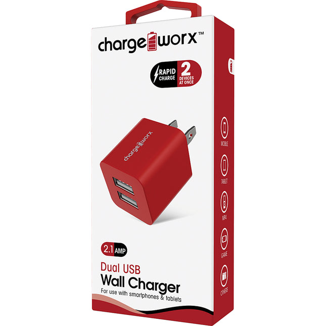 2.1A Dual USB Wall Charger, Red