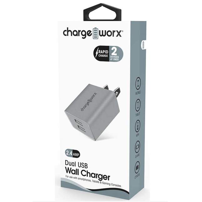 Dual USB Wall Charger, Silver