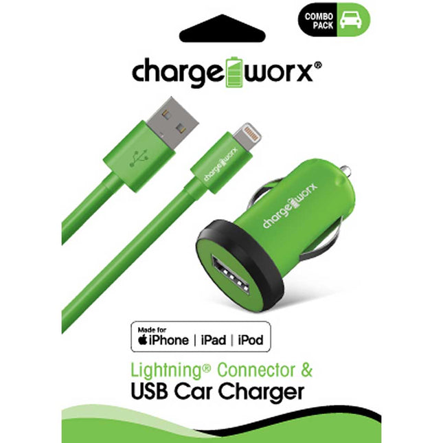 CX3000GN USB Car Charger & Sync Cable for iPhone 5/5S/5C , 6/6 Plus, Green
