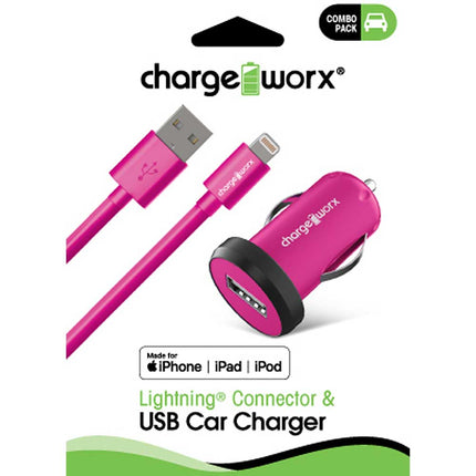 CX3000PK USB Car Charger & Sync Cable for iPhone 5/5S/5C , 6/6 Plus, Pink