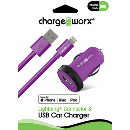 CX3000VT USB Car Charger & Sync Cable for iPhone 5/5S/5C , 6/6 Plus, Purple