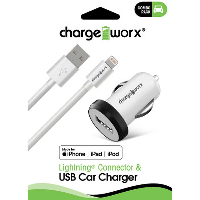 CX3000WH USB Car Charger & Sync Cable for iPhone 5/5S/5C , 6/6 Plus, White