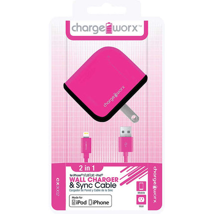 CX3002PK USB Wall Charger & Sync Cable for iPhone 5/5S/5C, 6/6Plus, Pink