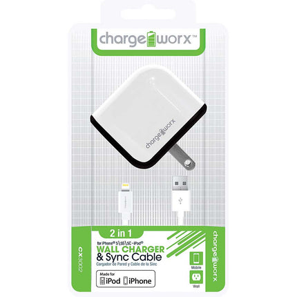 CX3002WH USB Wall Charger & Sync Cable for iPhone 5/5S/5C, 6/6Plus, White