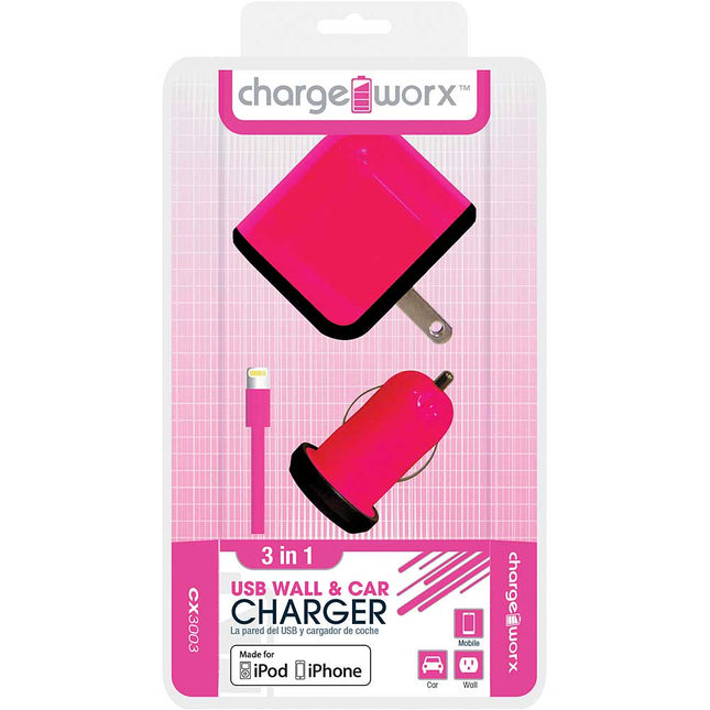 CX3003PK Wall & Car Charger with Sync Cable for iPhone 5/5S/5C, 6/6Plus, Pink