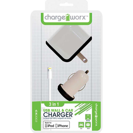 CX3003WH Wall & Car Charger with Sync Cable for iPhone 5/5S/5C, 6/6Plus, White