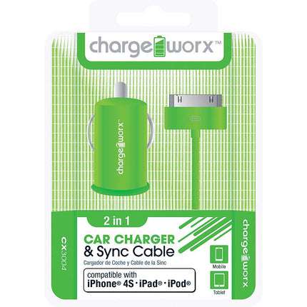 CX3004GN USB Car Charger & Sync Cable for iPhone 4/4S, iPad®, iPod®, Green
