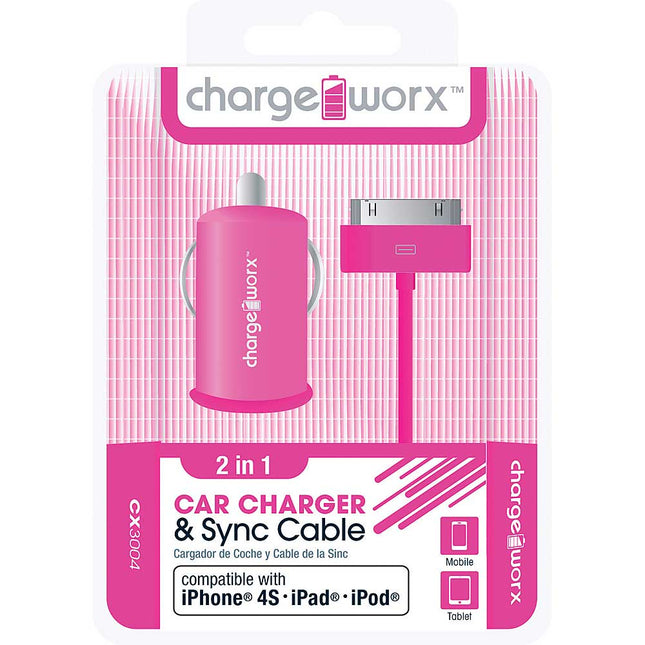 CX3004PK USB Car Charger & Sync Cable for iPhone 4/4S, iPad®, iPod®, Pink