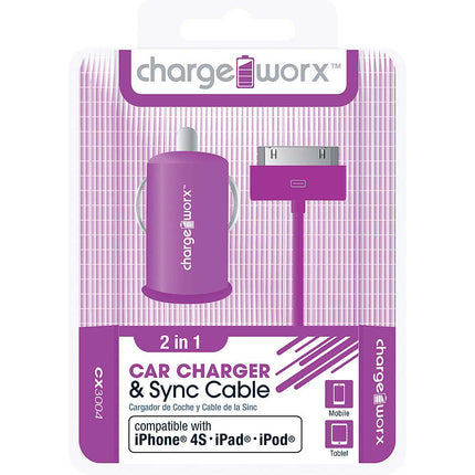 CX3004VT USB Car Charger & Sync Cable for iPhone 4/4S, iPad®, iPod®, Purple