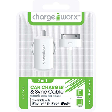 CX3004WH USB Car Charger & Sync Cable for iPhone 4/4S, iPad®, iPod®, White