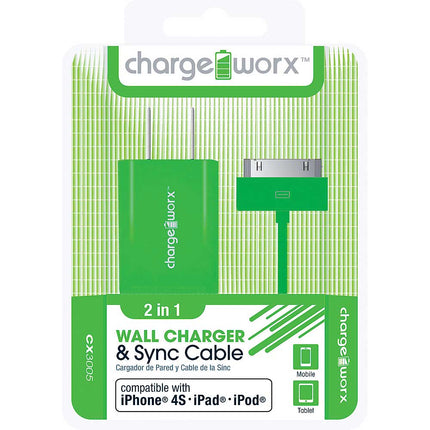 CX3005GN USB Wall Charger & Sync Cable for iPhone 4/4S, iPad®, iPod, Green