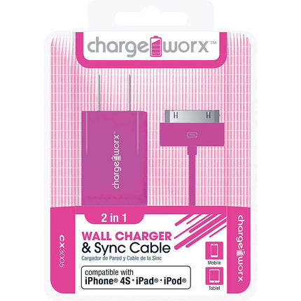 CX3005PK USB Wall Charger & Sync Cable for iPhone 4/4S, iPad®, iPod, Pink
