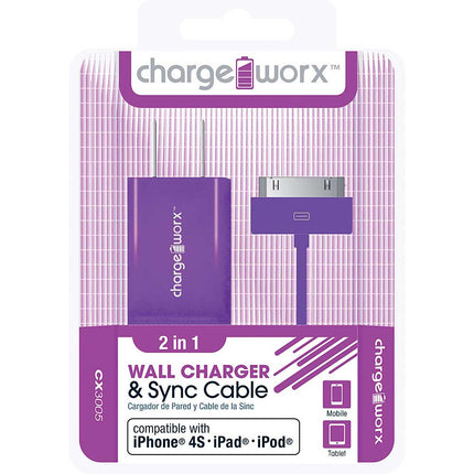 CX3005VT USB Wall Charger & Sync Cable for iPhone 4/4S, iPad®, iPod, Purple