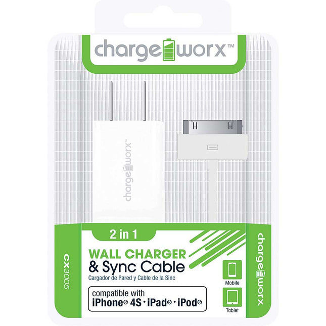 CX3005WH USB Wall Charger & Sync Cable for iPhone 4/4S, iPad®, iPod, White