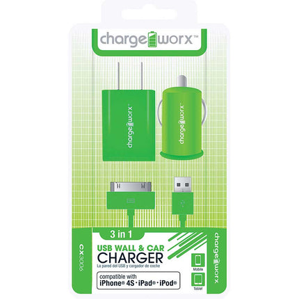 CX3006GN Wall & Car Charger with Sync Cable for iPhone 4/4S, iPad®, iPod, Green