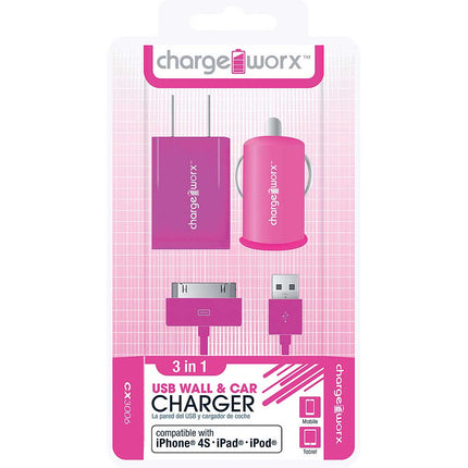 CX3006PK Wall & Car Charger with Sync Cable for iPhone 4/4S, iPad®, iPod, Pink