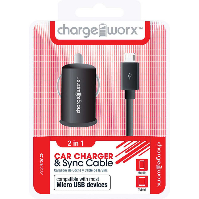 CX3007BK USB Car Charger & Micro-USB Sync Cable, Black