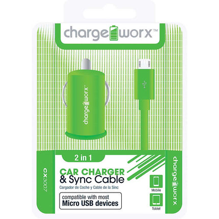 CX3007GN USB Car Charger & Micro-USB Sync Cable, Green