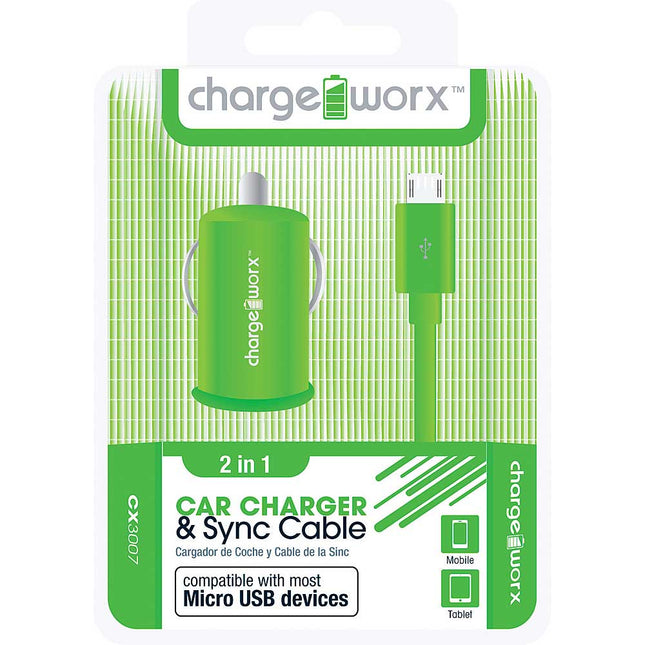 CX3007GN USB Car Charger & Micro-USB Sync Cable, Green