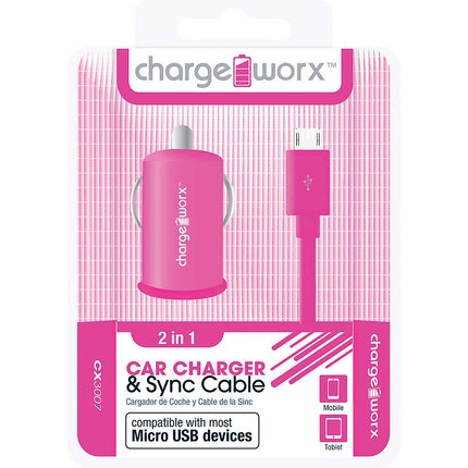 CX3007PK USB Car Charger & Micro-USB Sync Cable, Pink
